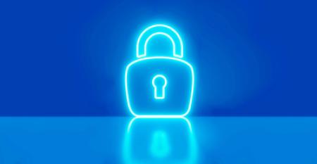 holographic neon padlock icon in blue