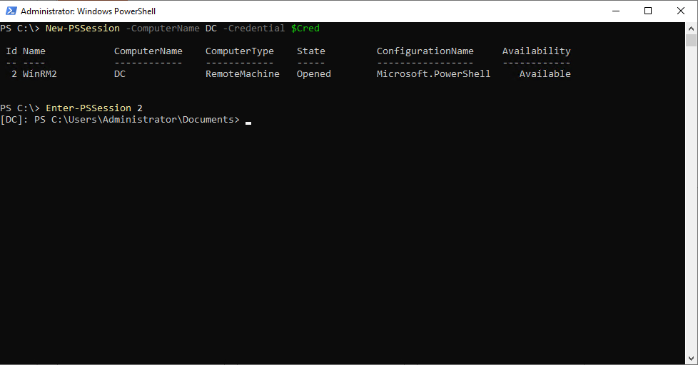 The New-PSSession and Enter-PSSession cmdlets are used to establish a remote session in PowerShell
