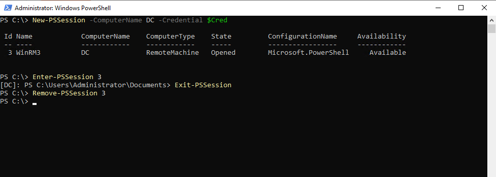The process of terminating a session in PowerShell
